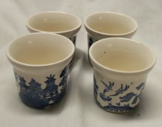 Set Of 4 Vintage Blue Willow Egg Cups - Made In England