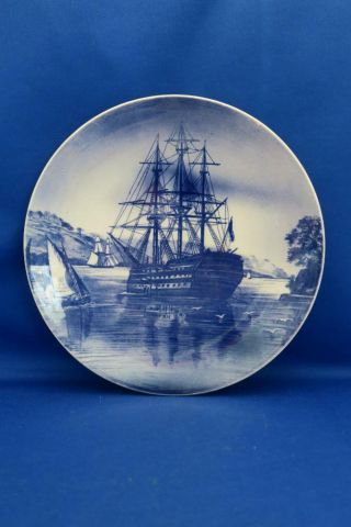 Antique Villeroy & Boch Wallerfangen Blue Plate Ship Scene 3054 Germany 9 "