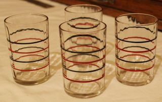 Vintage Set 4 Swanky Swig Red Black Stripe Juice Glass 5 Oz