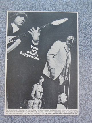 Vintage 1966 Rolling Stones Brian Jones Mick Jagger Vox Guitar Advertisement