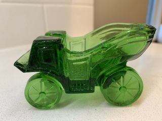 Rare Vintage Green Vaseline Glass Carriage Or Buggy Ashtray