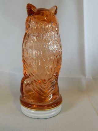 Vintage Glass Owl Candy Jar,  Sits On Metal Screw On Lid,  Amber