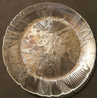 Set Of 4 Arcoroc Canterbury Clear Glass 7.  5 " Salad Plates Lotus Design
