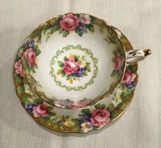 Paragon Queen Mary Cabbage Rose Tea Cup And Saucer Nr