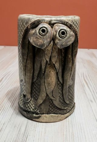 Vintage 3d Face Scully Octopus Coffee Mug Folk Art Pottery Stein Signed