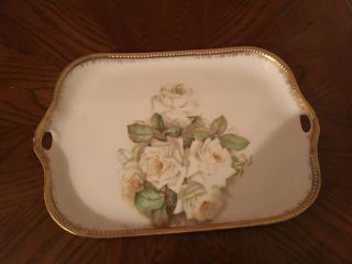 Antique C.  S.  Prussia - - Bridal Rose Dresser Tray - - Roses - 11 3/4 By 8 1/4.