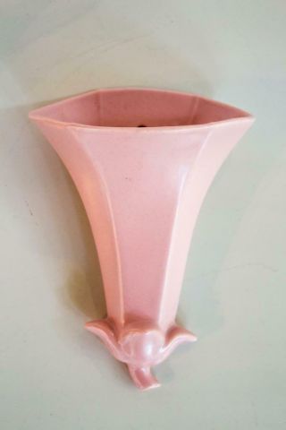 Vintage Stamped Abingdon Pottery 7 1/4 " Wall Pocket Vase Pink Lily Flower 377