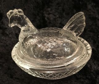 Vintage Glass Hen On A Nest Dishes - Crystal Glass 3”