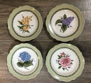 Set Of 4 Princess House Vintage Garden Salad Plates 9 " Peony Lilac Snapdragon