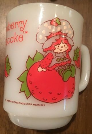 1980 Vintage Milk Glass Anchor Hocking Fire King Strawberry Shortcake Coffee Cup