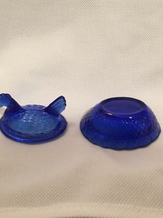 Vintage Glass Hen On A Nest Dishes - Cobalt Blue 3” 5
