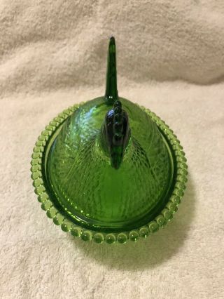 Vintage Indiana Glass Hen On A Nest Green Covered Candy Dish. 3