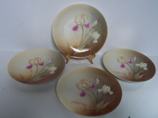 Rs Germany Pink White Floral Porcelain Plates Set Of 4 Hand Painted