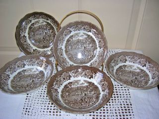 (5) J &g Meakin Brown & Cream Stratford Stage Ironstone 6 1/2 " Cereal/soup Bowls