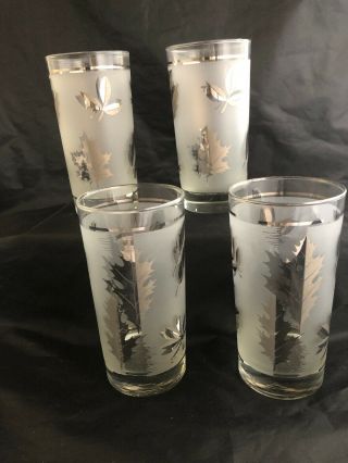 Set Of 4 Vintage Libbey Silver Leaf Frosted Drinking Glasses 5 1/2 " Tumblers