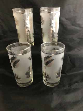 Set of 4 Vintage Libbey Silver Leaf Frosted Drinking Glasses 5 1/2 