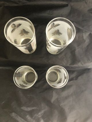 Set of 4 Vintage Libbey Silver Leaf Frosted Drinking Glasses 5 1/2 