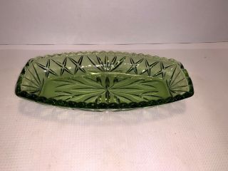 Vintage Green Pressed Glass Scallopped Relish Tray 9 1/2”