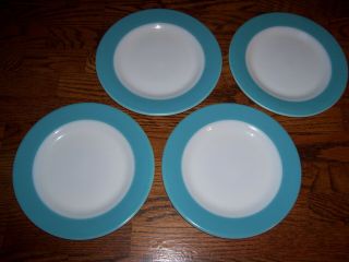 Set Of 4 Vintage Pyrex 8.  25 " Salad / Dessert Plates Blue Border.