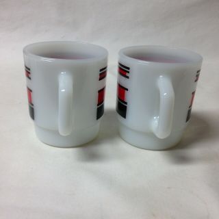 2 Vintage Fire King White Milk Glass Mug W/ Red And Black Stripes Anchor Hocking 3