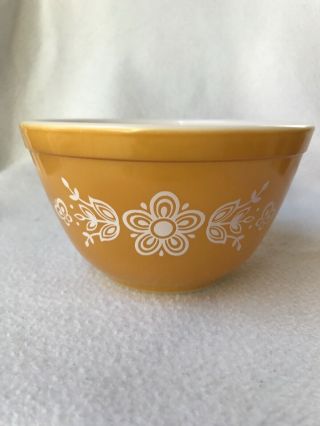 Vintage Pyrex Small 1 1/2 Pint Nesting Mixing Bowl 401 Flowers Butterfly Gold