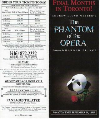 KISS Paul Stanley Phantom of the Opera Pantages Theater Event Brochure Toronto 2