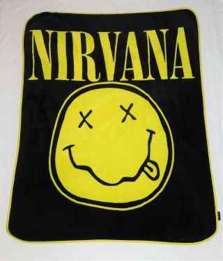 Nirvana Vintage Smiley Face Logo Fleece Throw Blanket Grunge Music 5 