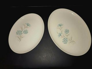 2 - Vtg Taylor Smith Taylor Ever Yours Boutonniere Oval Platters Turquoise Cream