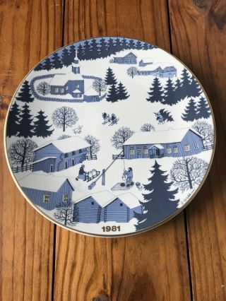 Arabia Finland 1981 Christmas Plate - Raija Uosikkinen - Euc Blue Gold Signed