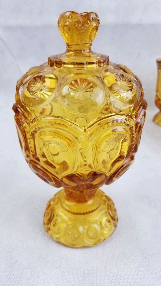 D) Vintage Retro L E Smith Moon And Star Glass Amber Covered Candy Dish