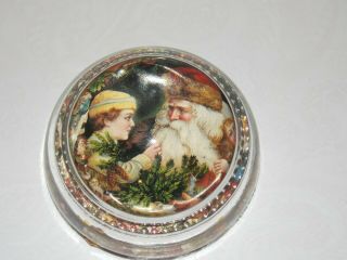 Vintage Old Time Santa Clause Christmas Holiday Glass Paperweight