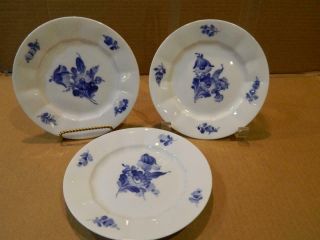 3 Royal Copenhagen Ribbed Blue Flower Bread & Butter Plates Retired