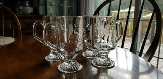 Princess House Heritage Coffee Mugs - Set Of 4 Etched Footed Pedestal