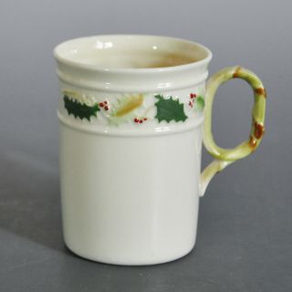 Vintage Belleek Holly Christmas Mugs Hand Painted - Pristine 1 Available