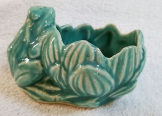 Vintage Mccoy Pottery Frog Planter Flower 5 " Blue