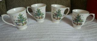 NIKKO Happy Holidays Coffee Mug Set of 4 w/Box Large Tea Cup w/Teddy Bear 2