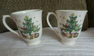 NIKKO Happy Holidays Coffee Mug Set of 4 w/Box Large Tea Cup w/Teddy Bear 5