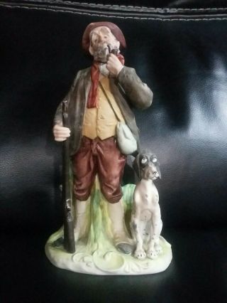 Porcelain Figurine Large Man Hunter With Dog And Shotgun Rifle Bruno