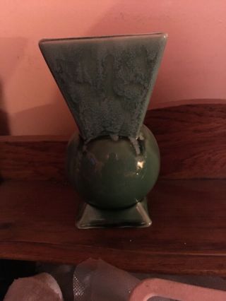 Vintage Art Deco Brush Mccoy Sea Green Blue Vase 704 Usa Pottery Drip