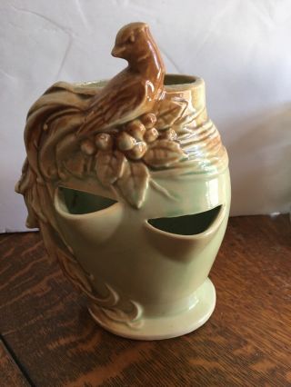 Vintage Mccoy Strawberry Planter Vase Bird Of Paradise Ivory Brown Pheasant Ex