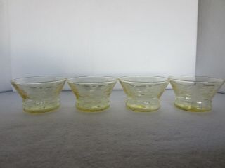 Set Of 4 Vintage Yellow Etched Glass Finger Bowls/custard Cups