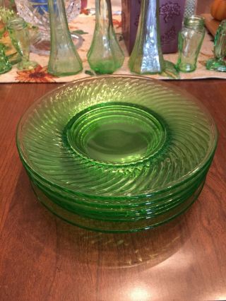 6 Vintage Green Depression Glass Swirl Pattern 8 " Salad Plates