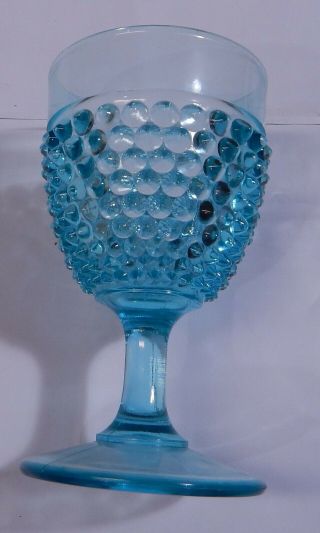 Vintage L.  G.  Wright Glass Goblet Hobnail Blue 5 5/8 "