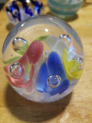 Vintage Joe St.  Clair Paperweight With Multi Color Flowers