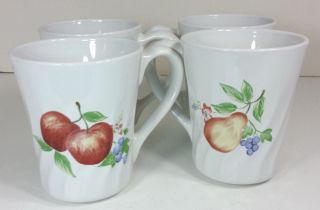 Set Of 4 Corelle Coordinates Stoneware Coffee Mugs Fruit Design