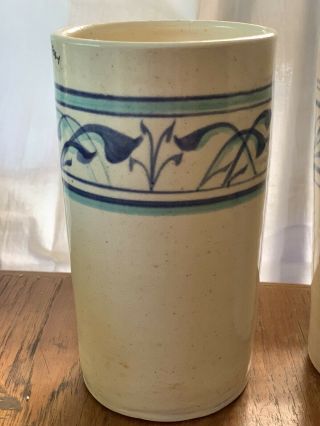 Susan Gogan Pottery Vintage Vase.  Cream And Blues Glazed.
