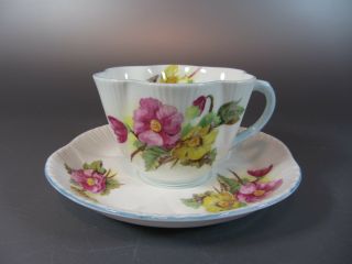 Vintage Shelley Begonia Fine Bone China Dainty Shape Tea Cup And Saucer Set