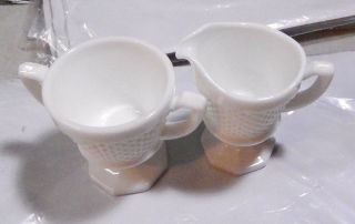 Westmoreland English Hobnail Milk Glass Footed Cream Creamer And Sugar