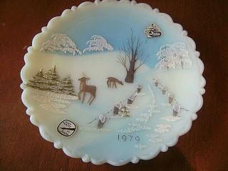 Fenton Glass Hand Painted And Signed By Artist Winter Scene Plate