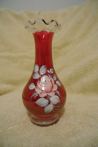 Vintage Westmoreland 1976 Ruby Red Glass Bud Vase.  Signed S.  Miller